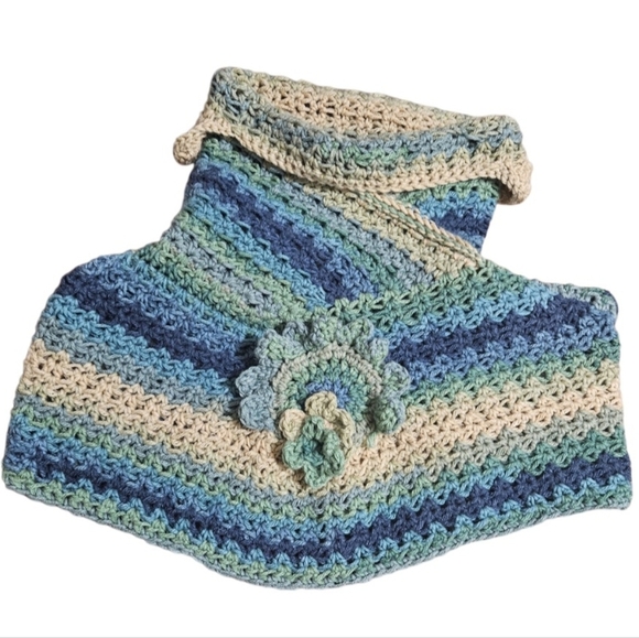 Hand Crafted Crochet Multicolored 10-way scarf winter hoodie handmade blue shawl - Picture 3 of 17